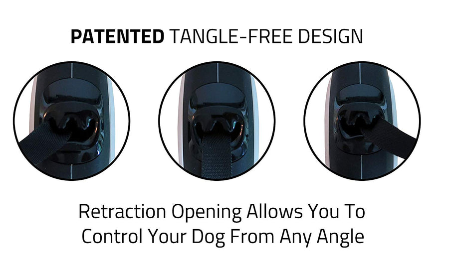 TUG Patented 360° Tangle-Free, Heavy Duty Retractable Dog Leash with Anti-Slip Handle; 16 ft Strong Nylon Tape/Ribbon; One-Handed Brake, Pause, Lock