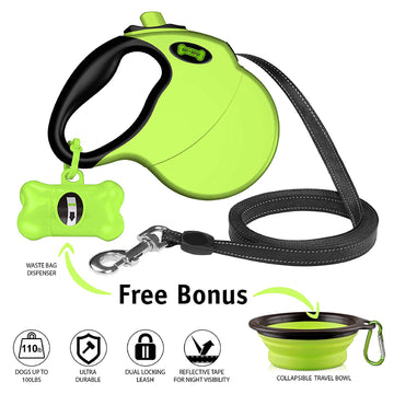 Ruff 'n Ruffus Retractable Dog Leash with Free Waste Bag Dispenser and Bags + Bonus Bowl | Heavy-Duty 16ft Retracting Pet Leash | 1-Button Control | Durable