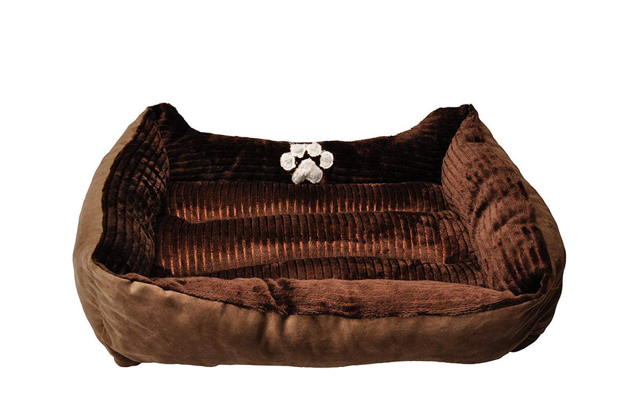Long Rich Reversible Rectangle Pet Bed Dog Bed with Dog Paw Embroidery,Medium size, by Happycare Textiles