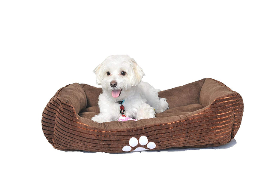 Long Rich Reversible Rectangle Pet Bed Dog Bed with Dog Paw Embroidery,Medium size, by Happycare Textiles